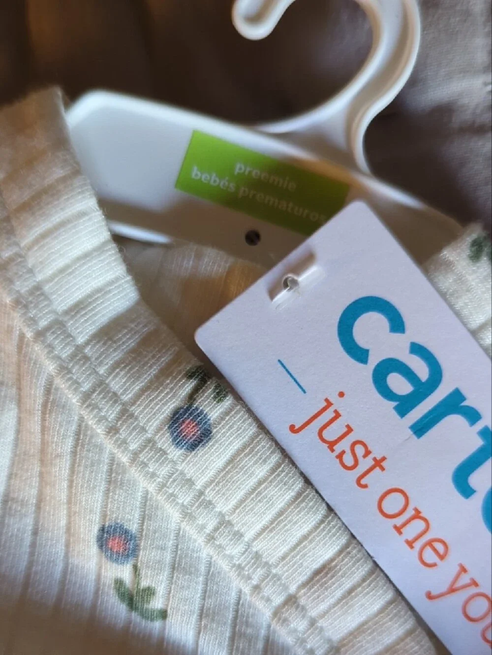 Carter's Pink Ribbed & Cream Floral Baby Footie Trio